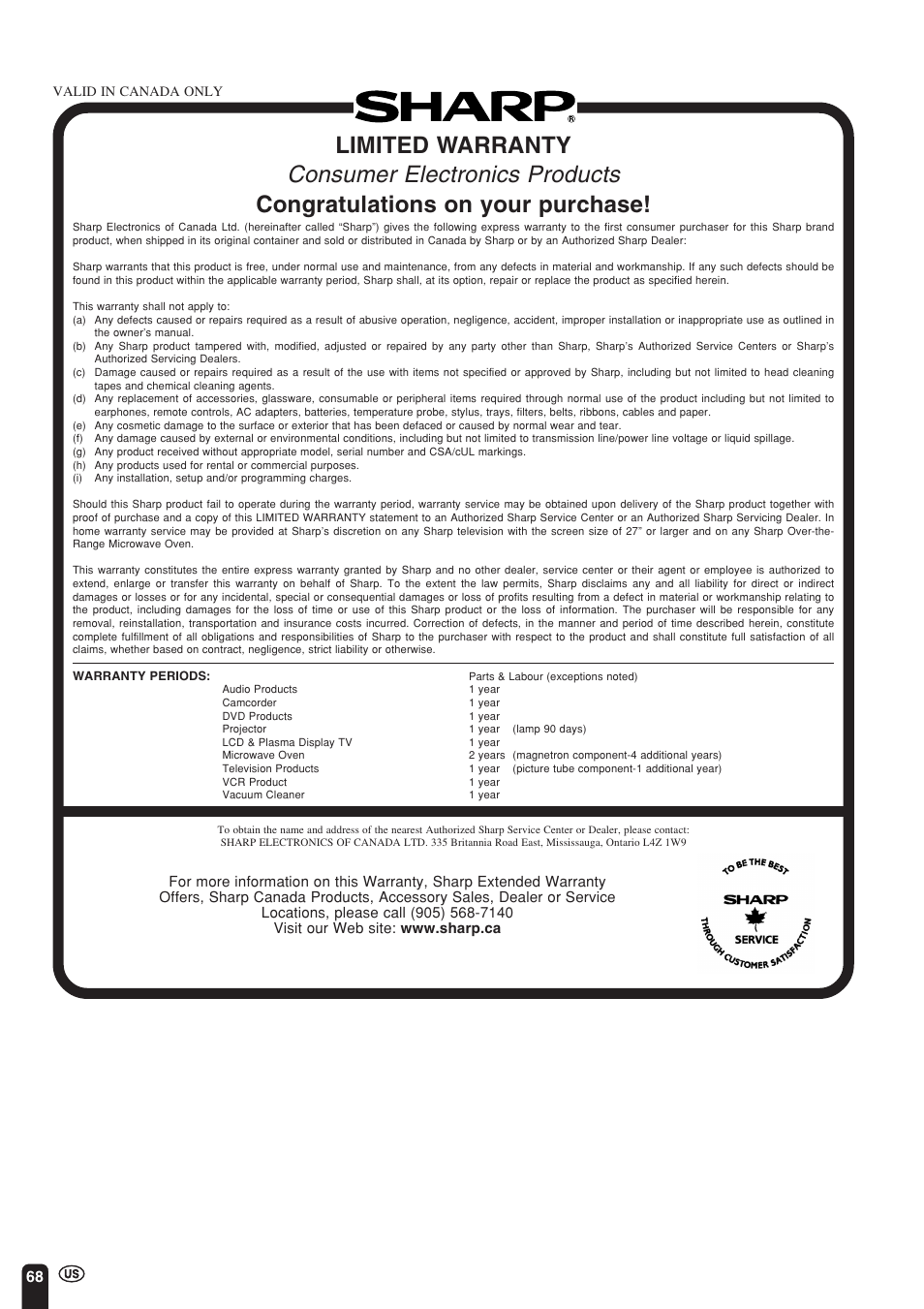 Sharp Aquos LC 15L1U User Manual | Page 69 / 69