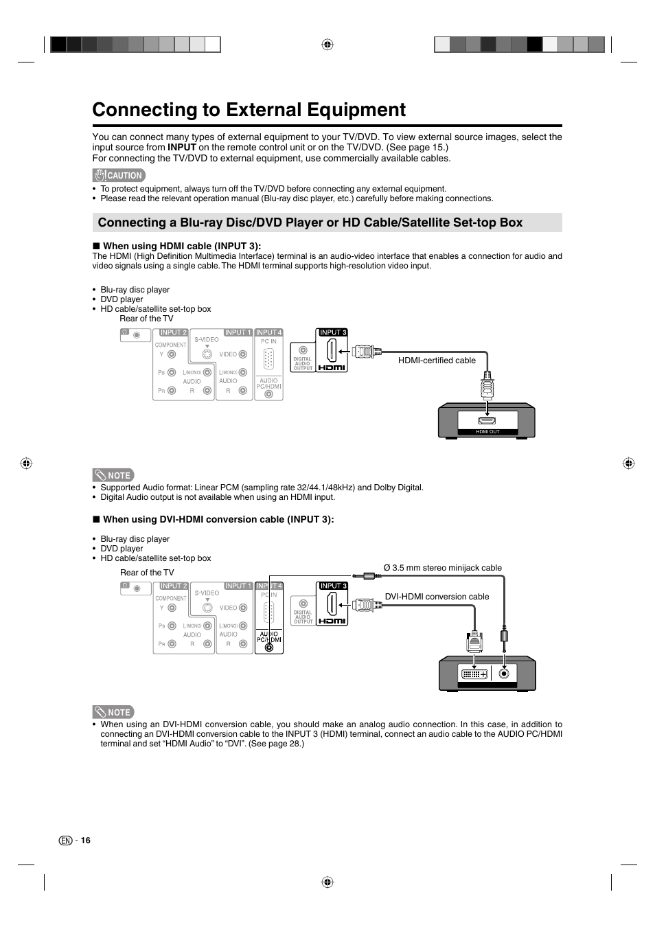 Connecting to external equipment | Sharp AQUOS LC-19DV28UT User Manual | Page 18 / 43