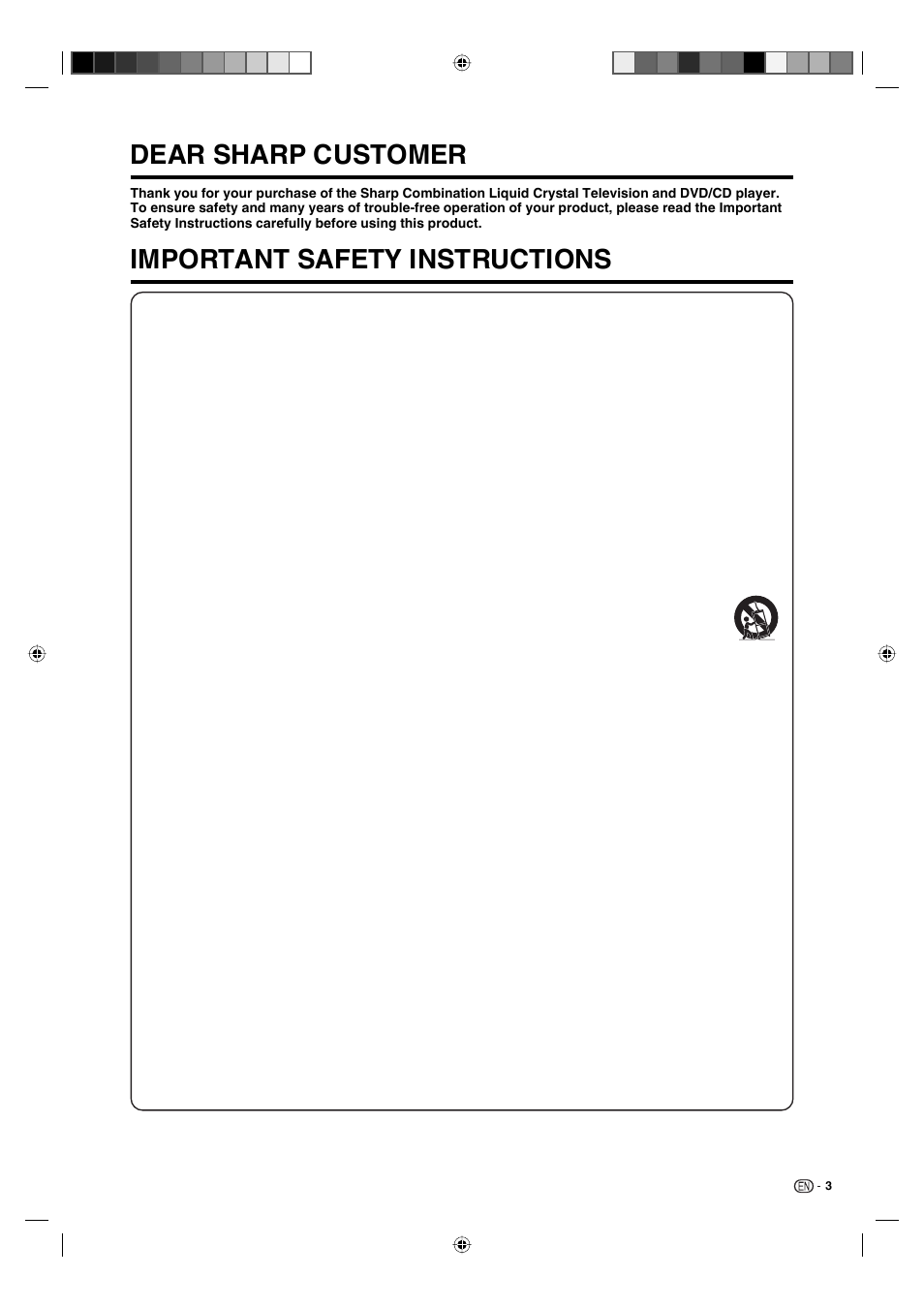 Dear sharp customer, Important safety instructions | Sharp AQUOS LC-19DV28UT User Manual | Page 5 / 43