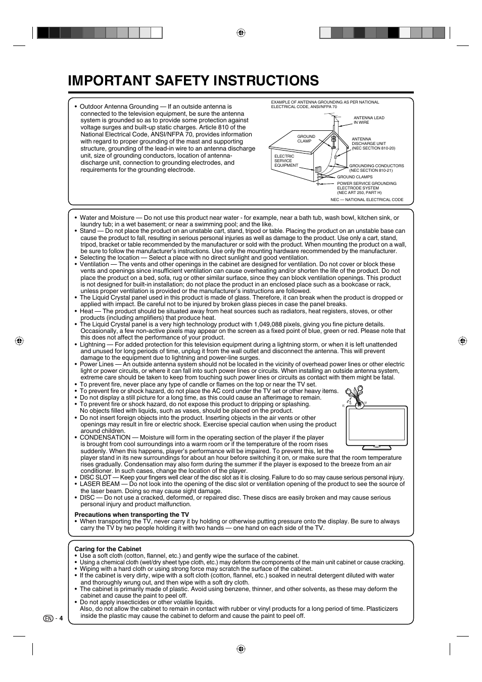 Important safety instructions | Sharp AQUOS LC-19DV28UT User Manual | Page 6 / 43