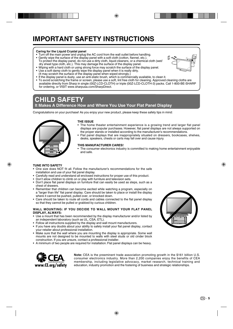 Important safety instructions, Child safety | Sharp AQUOS LC-19DV28UT User Manual | Page 7 / 43