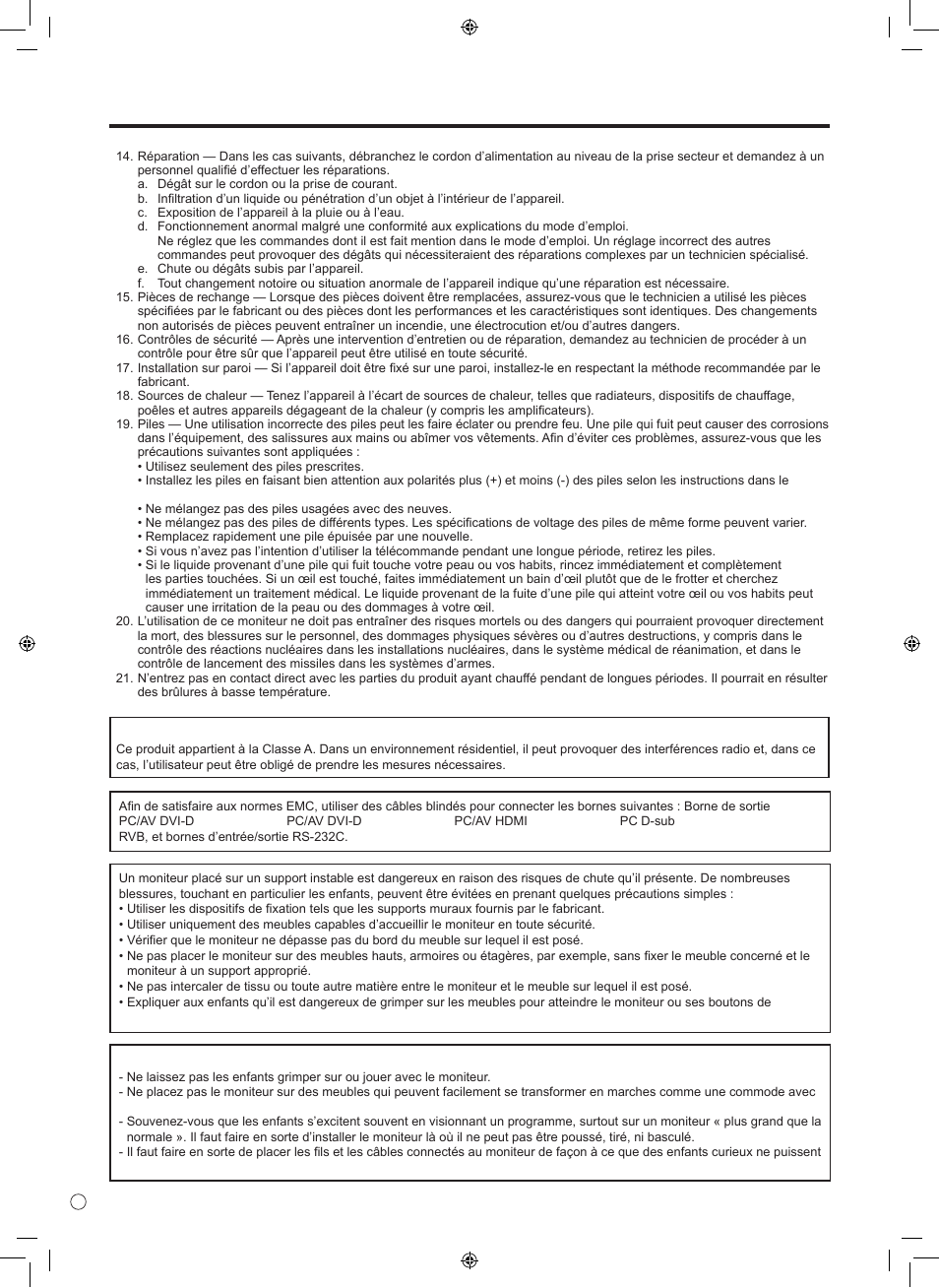 Précautions de sécurité (suite) | Sharp 0NY42M184304B(1) User Manual | Page 18 / 40