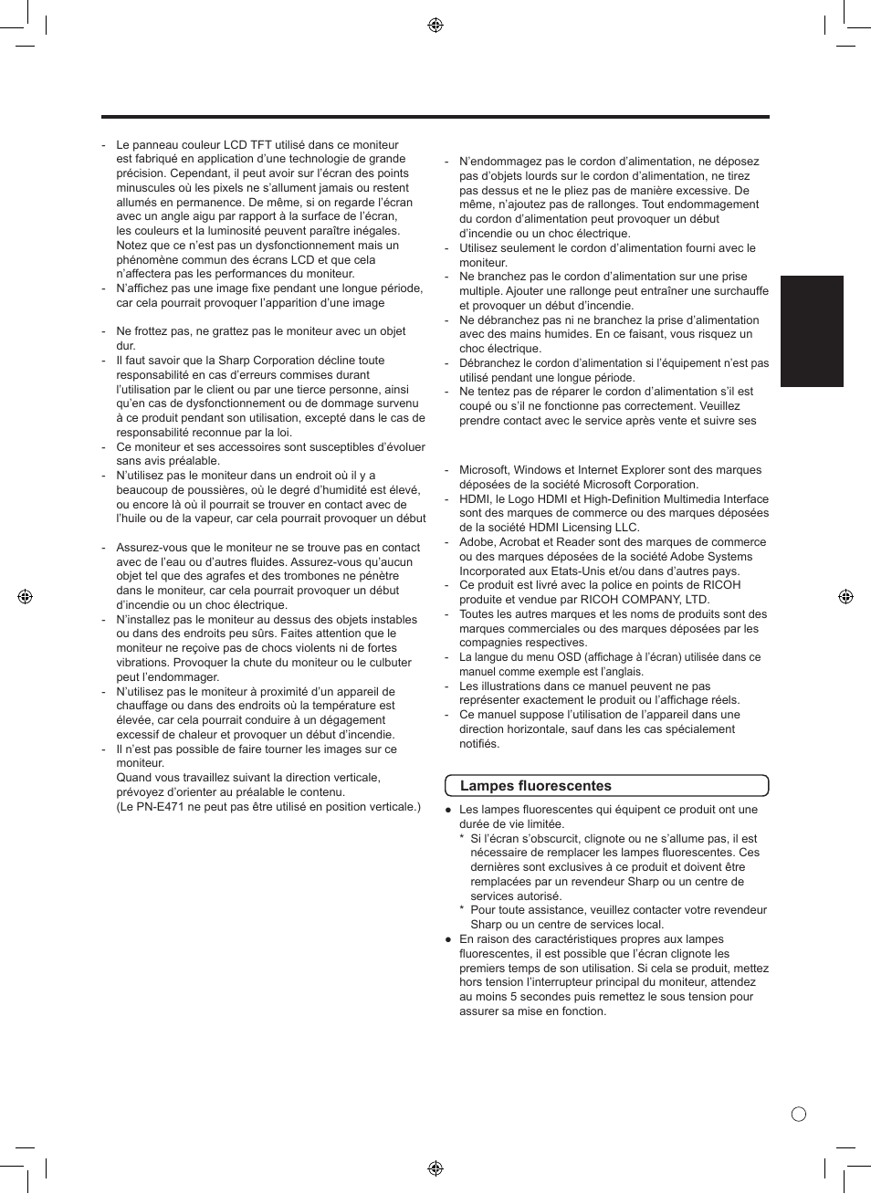 Conseils et mesures de sécurité, Français | Sharp 0NY42M184304B(1) User Manual | Page 19 / 40