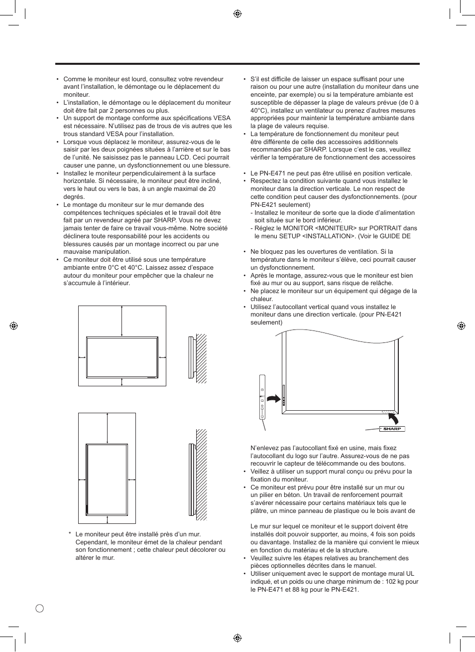 Précautions pour le montage | Sharp 0NY42M184304B(1) User Manual | Page 20 / 40