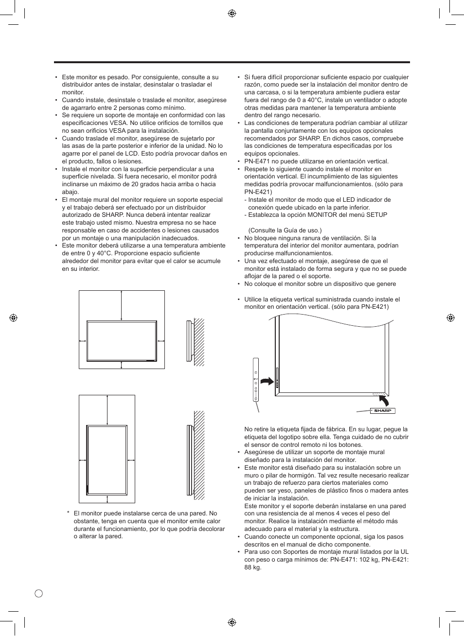 Precauciones de montaje | Sharp 0NY42M184304B(1) User Manual | Page 32 / 40