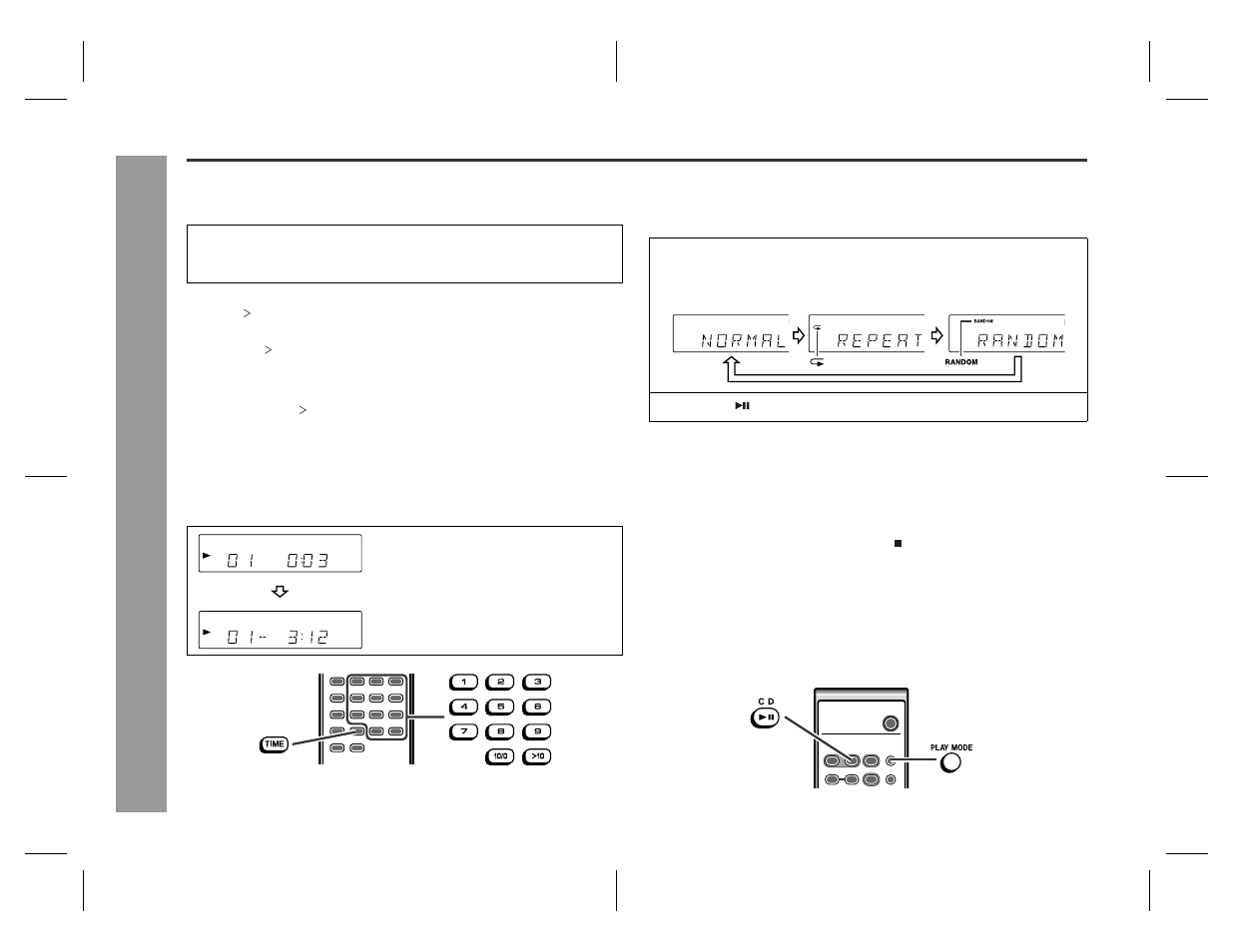 Cd p lay ba ck, Advanced cd playback (continued), Direct play | Switching the time display, Repeat or random play | Sharp SD-EX220 User Manual | Page 20 / 32