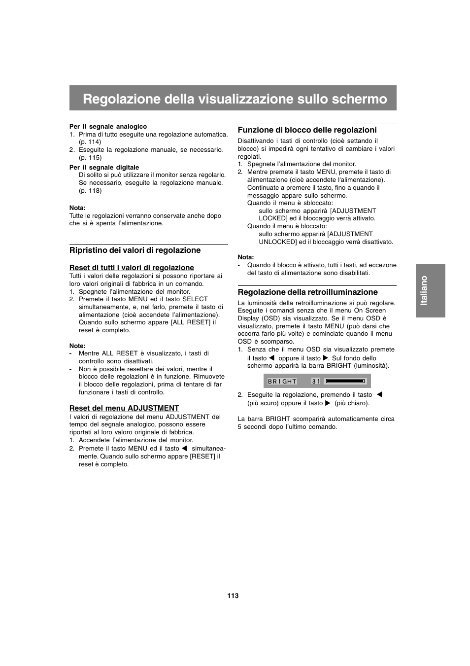 Regolazione della visualizzazione sullo schermo | Sharp LL-T1820-B User Manual | Page 113 / 164