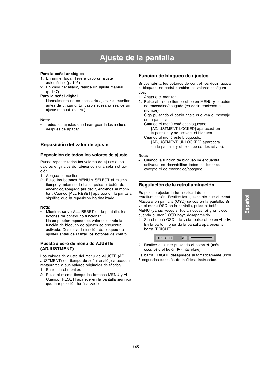 Ajuste de la pantalla | Sharp LL-T1820-B User Manual | Page 145 / 164