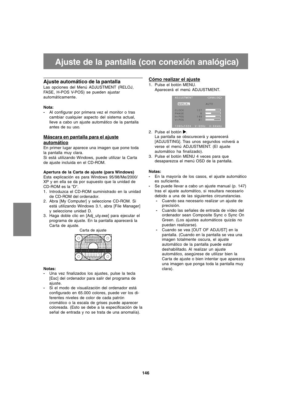 Ajuste de la pantalla (con conexión analógica) | Sharp LL-T1820-B User Manual | Page 146 / 164