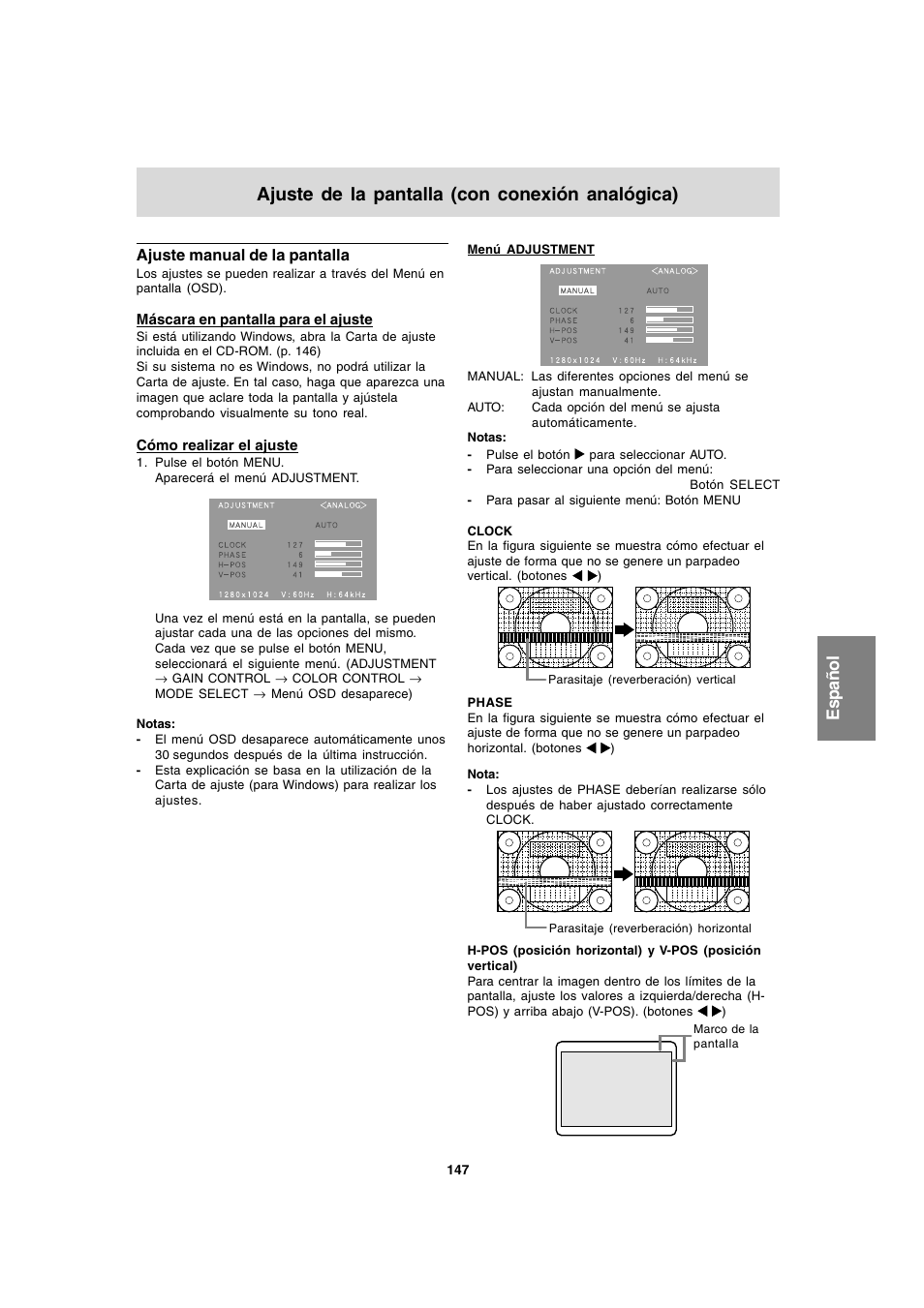 Ajuste de la pantalla (con conexión analógica) | Sharp LL-T1820-B User Manual | Page 147 / 164