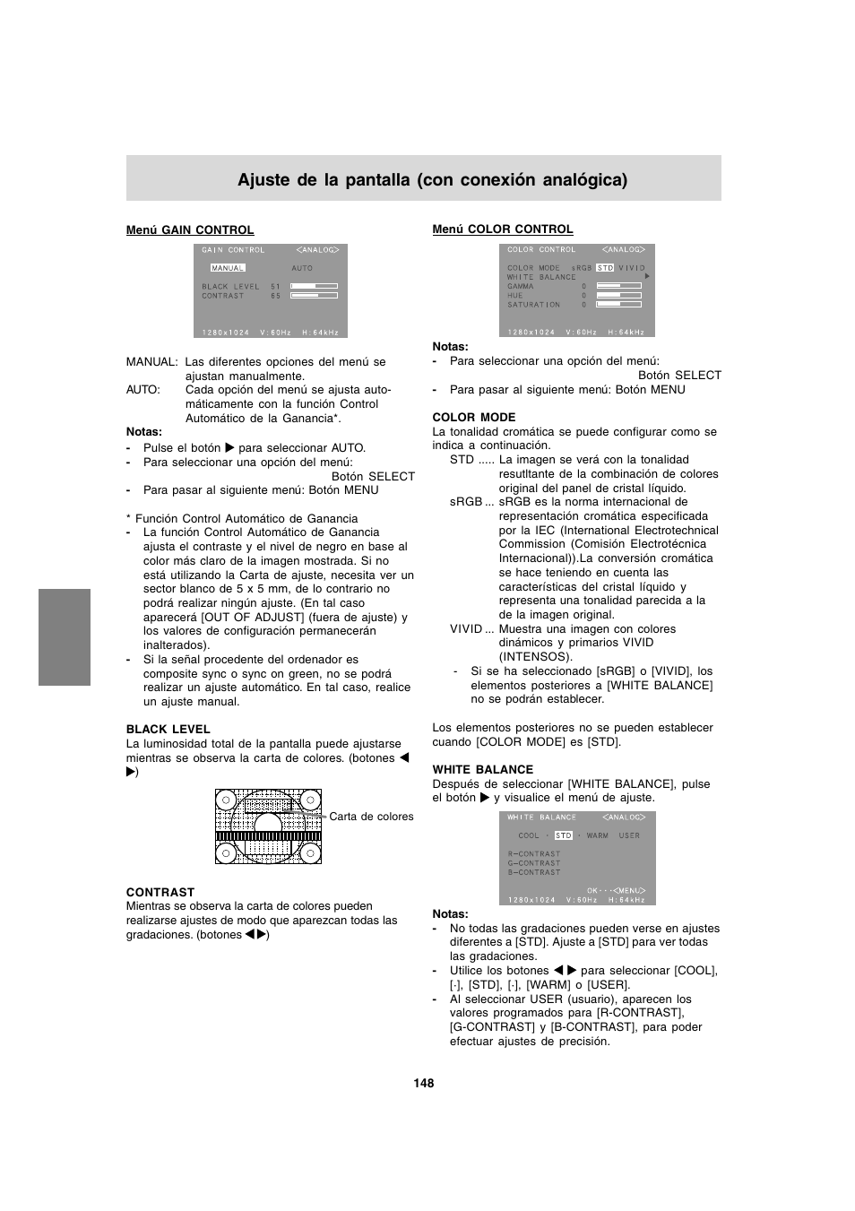 Ajuste de la pantalla (con conexión analógica) | Sharp LL-T1820-B User Manual | Page 148 / 164