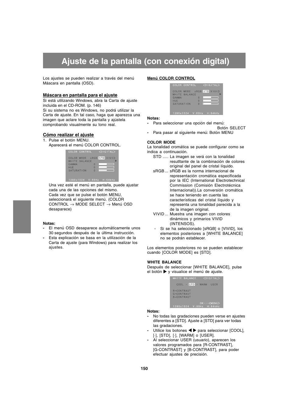 Ajuste de la pantalla (con conexión digital) | Sharp LL-T1820-B User Manual | Page 150 / 164