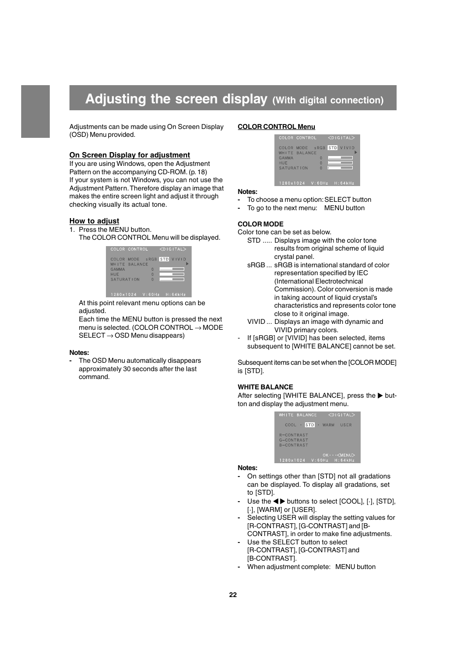 Adjusting the screen display, With digital connection) | Sharp LL-T1820-B User Manual | Page 22 / 164