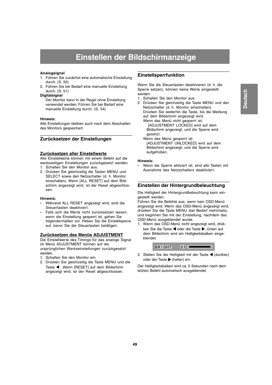 Einstellen der bildschirmanzeige | Sharp LL-T1820-B User Manual | Page 49 / 164