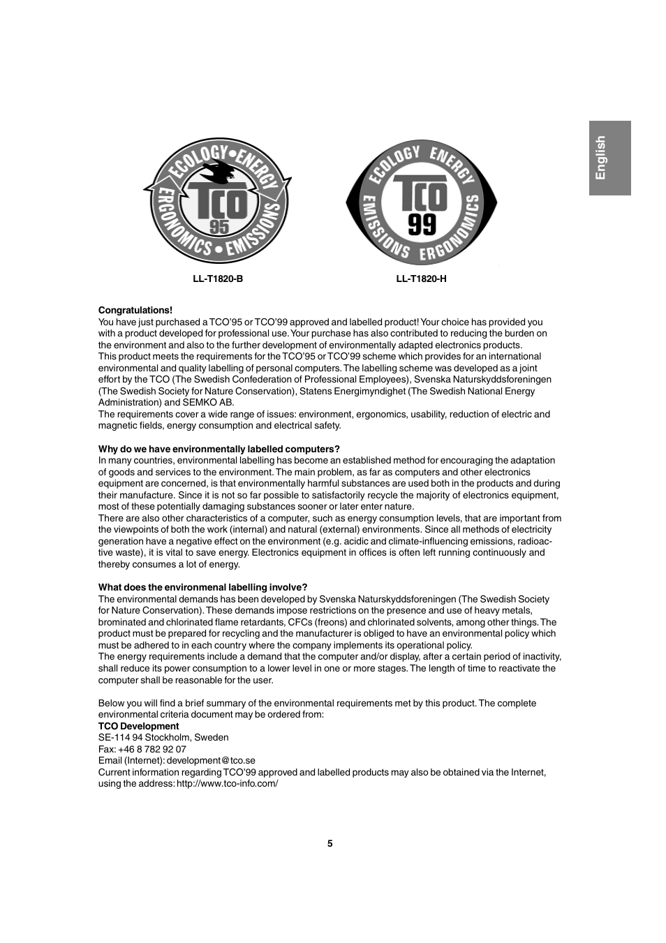 English | Sharp LL-T1820-B User Manual | Page 5 / 164