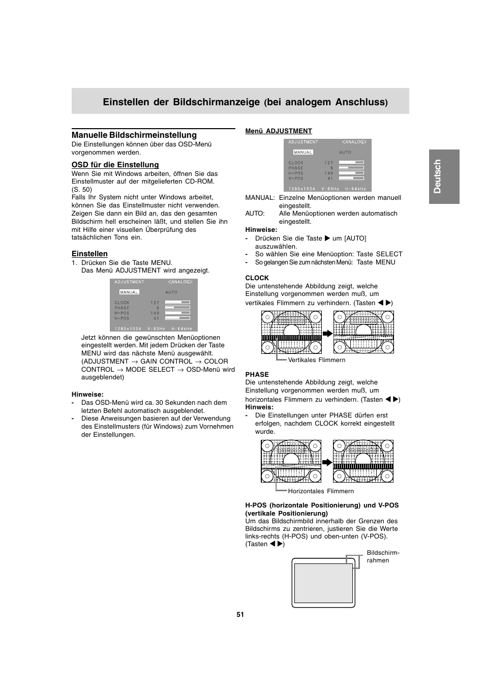 Einstellen der bildschirmanzeige, Bei analogem anschluss | Sharp LL-T1820-B User Manual | Page 51 / 164