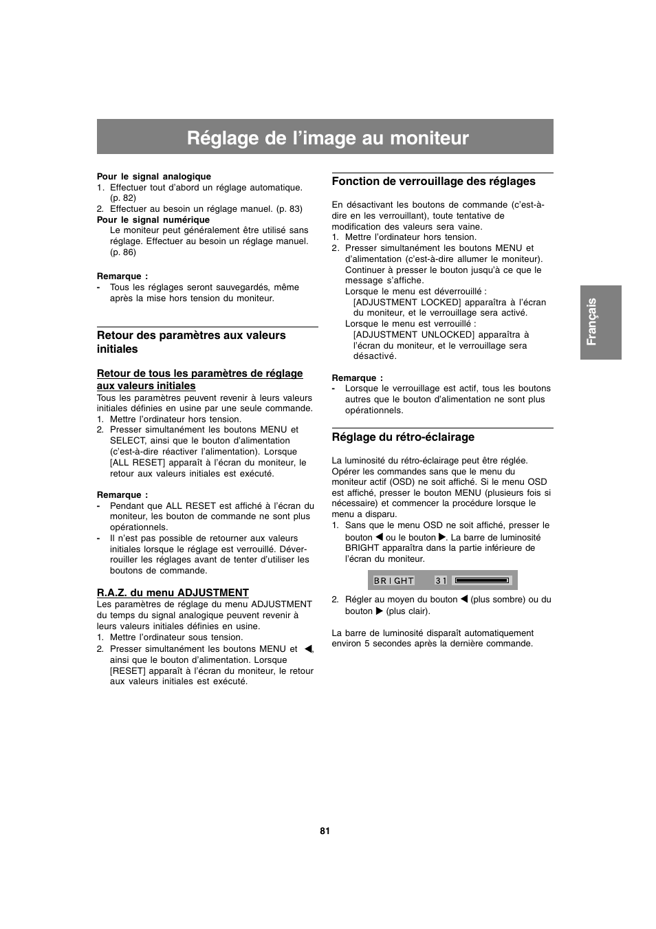 Réglage de l’image au moniteur | Sharp LL-T1820-B User Manual | Page 81 / 164