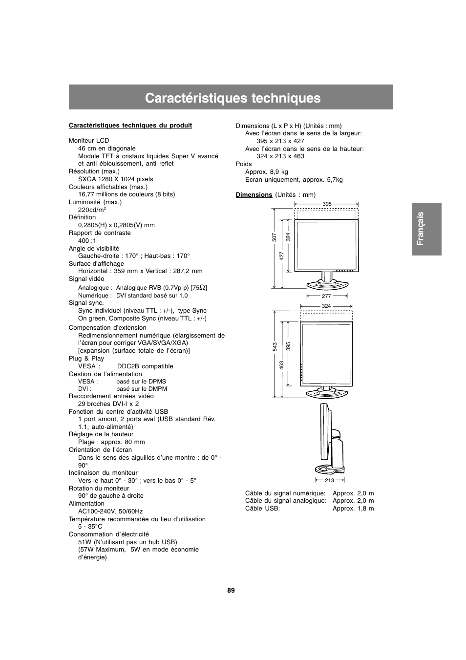 Caractéristiques techniques | Sharp LL-T1820-B User Manual | Page 89 / 164