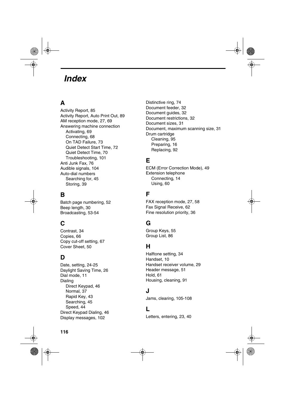 Index | Sharp FO-3150 User Manual | Page 118 / 124