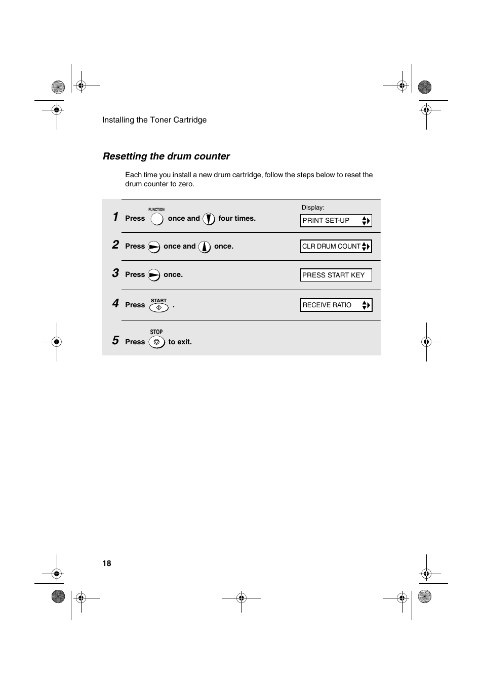 Resetting the drum counter | Sharp FO-3150 User Manual | Page 20 / 124