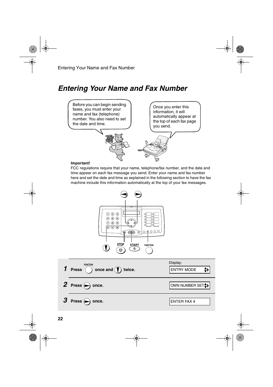 Entering your name and fax number | Sharp FO-3150 User Manual | Page 24 / 124