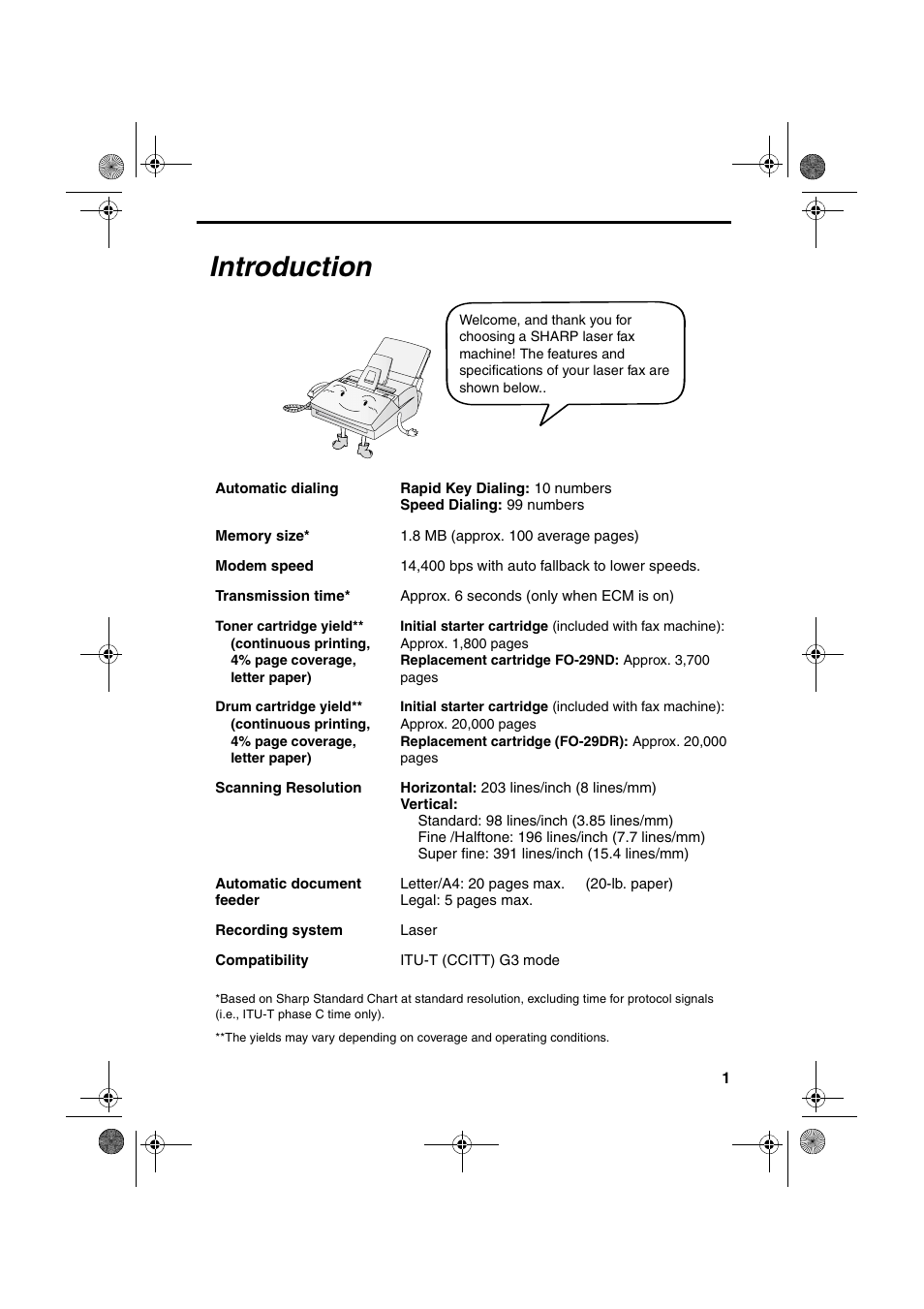 Introduction | Sharp FO-3150 User Manual | Page 3 / 124