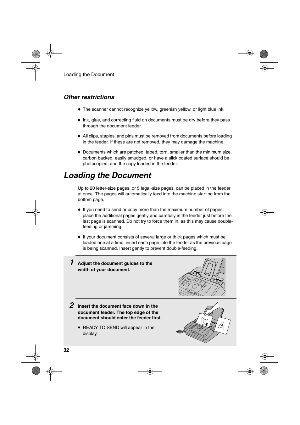 Loading the document | Sharp FO-3150 User Manual | Page 34 / 124