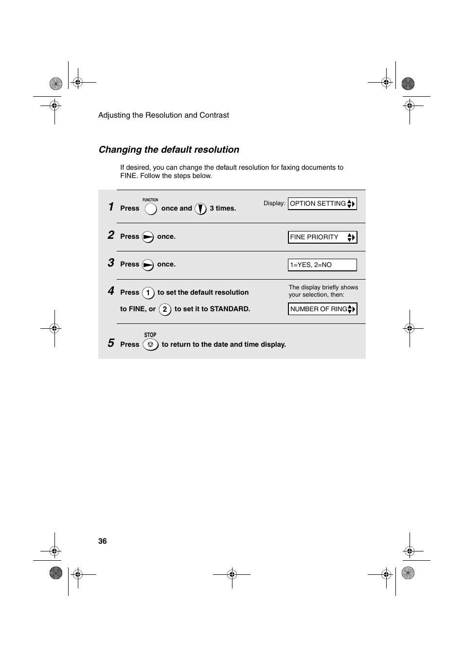 Changing the default resolution | Sharp FO-3150 User Manual | Page 38 / 124