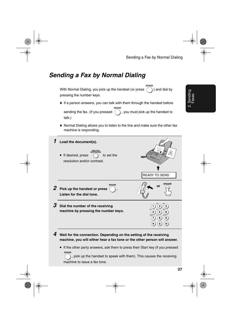 Sending a fax by normal dialing | Sharp FO-3150 User Manual | Page 39 / 124