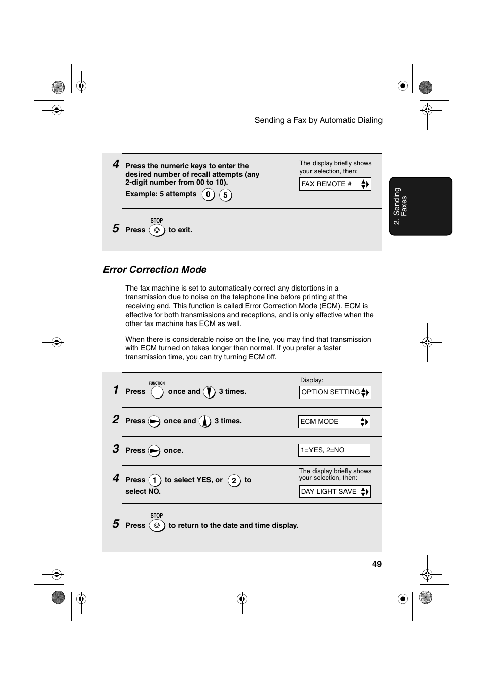 Error correction mode | Sharp FO-3150 User Manual | Page 51 / 124