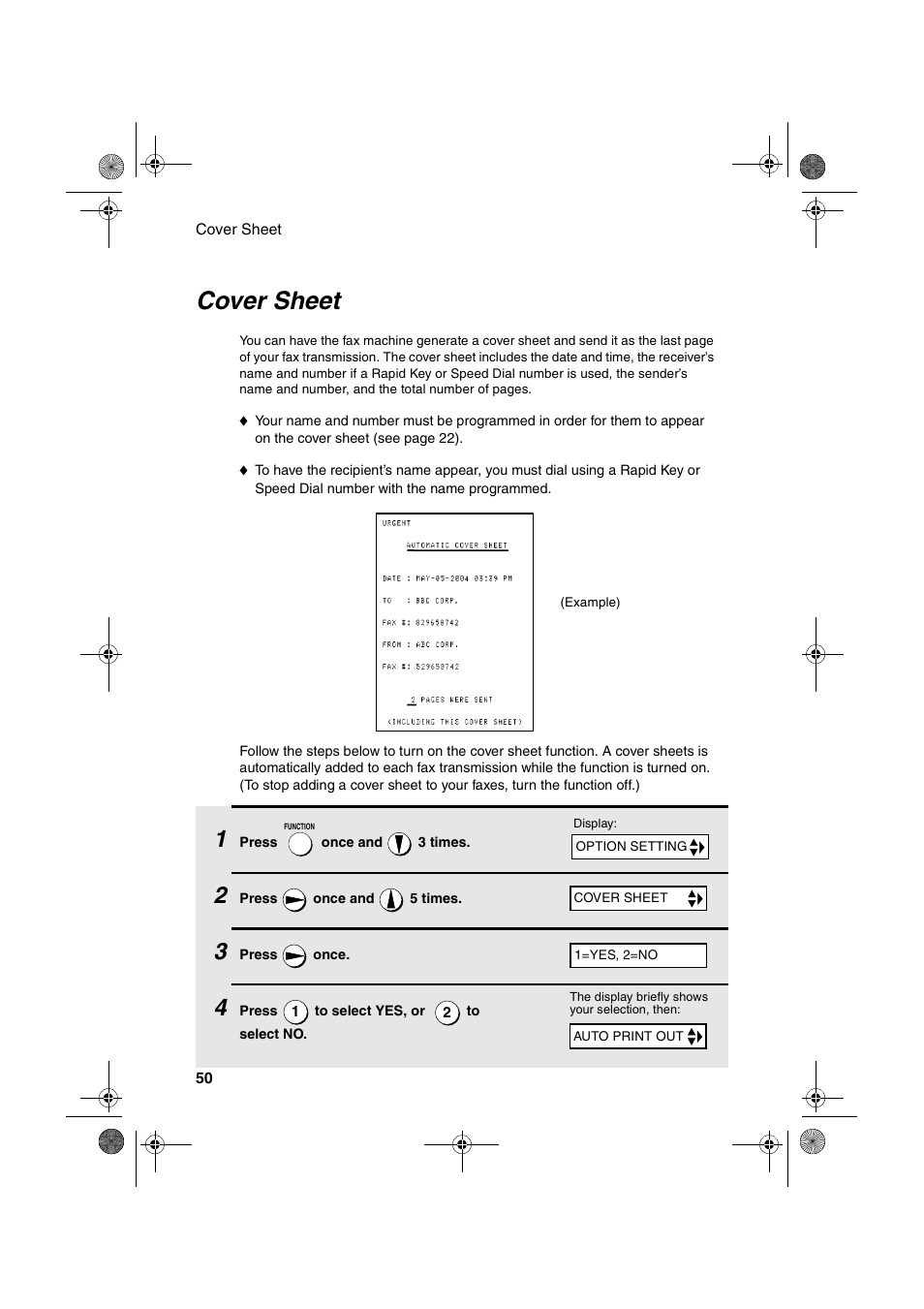 Cover sheet | Sharp FO-3150 User Manual | Page 52 / 124