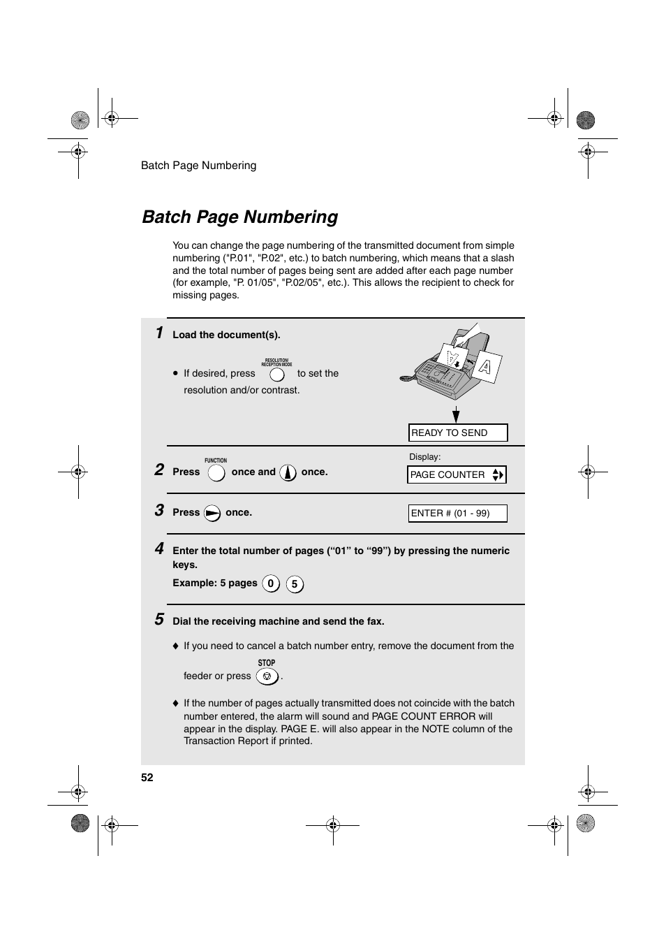 Batch page numbering | Sharp FO-3150 User Manual | Page 54 / 124