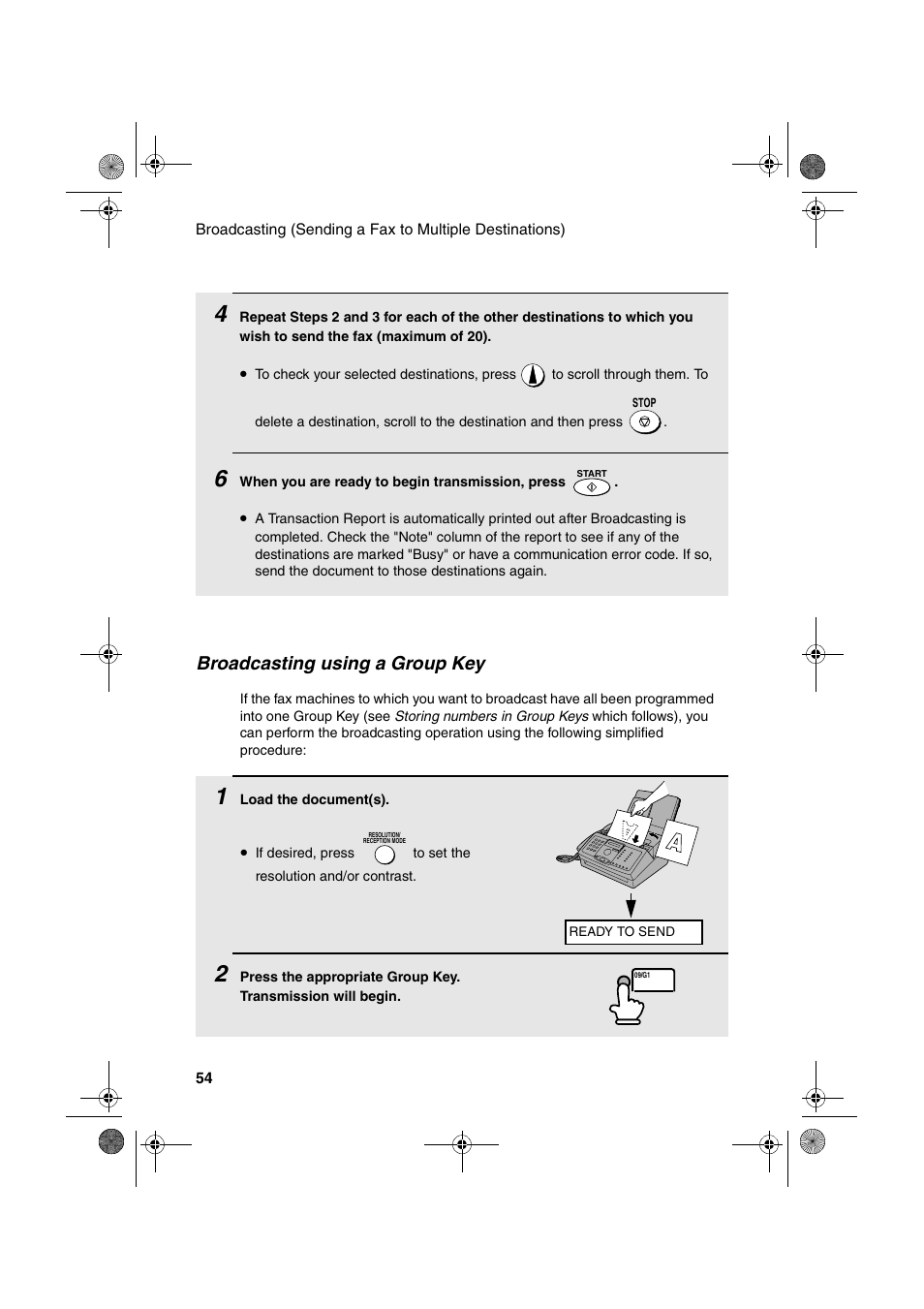 Broadcasting using a group key | Sharp FO-3150 User Manual | Page 56 / 124