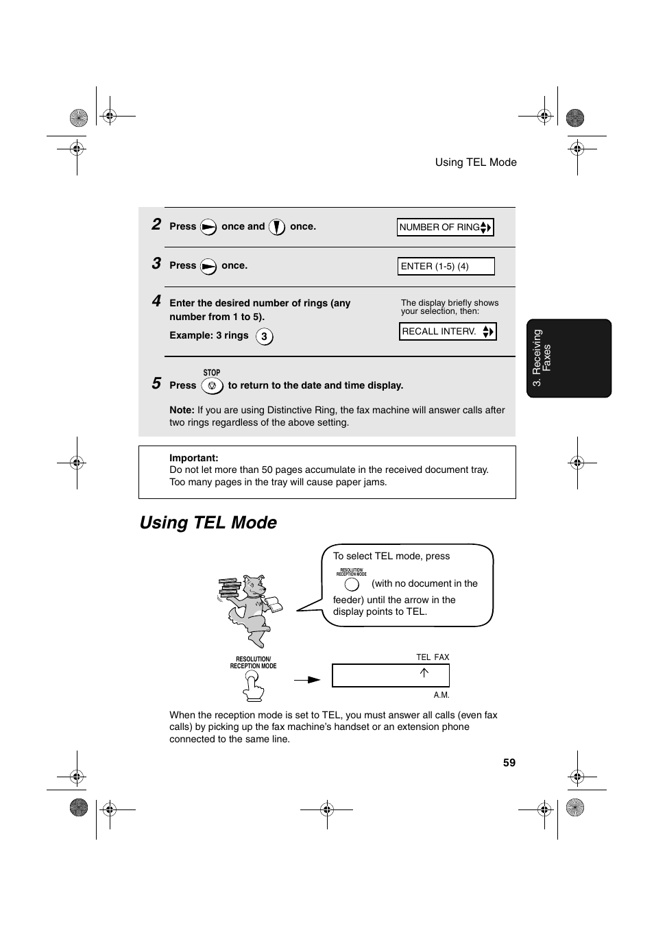 Using tel mode | Sharp FO-3150 User Manual | Page 61 / 124