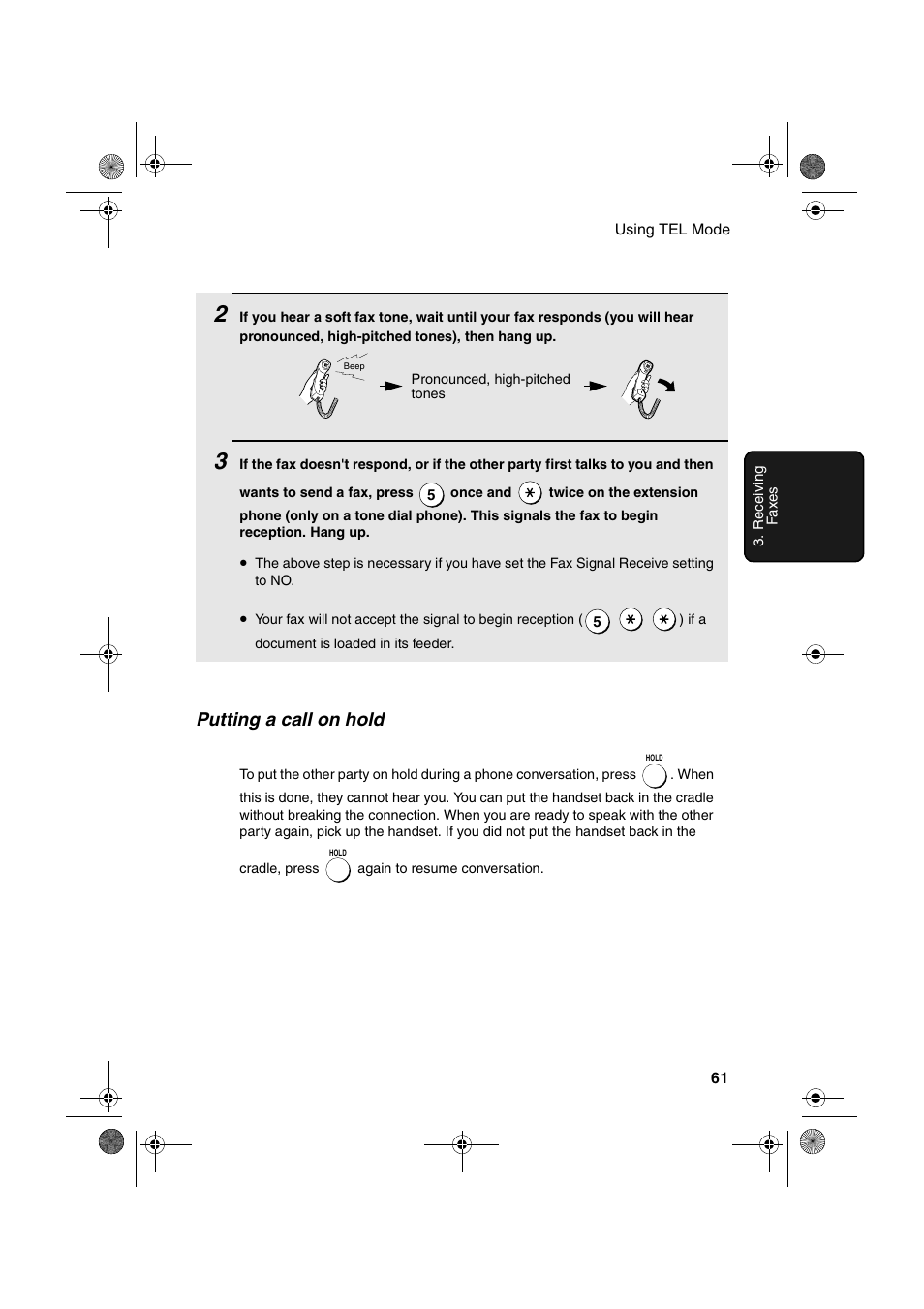 Putting a call on hold | Sharp FO-3150 User Manual | Page 63 / 124