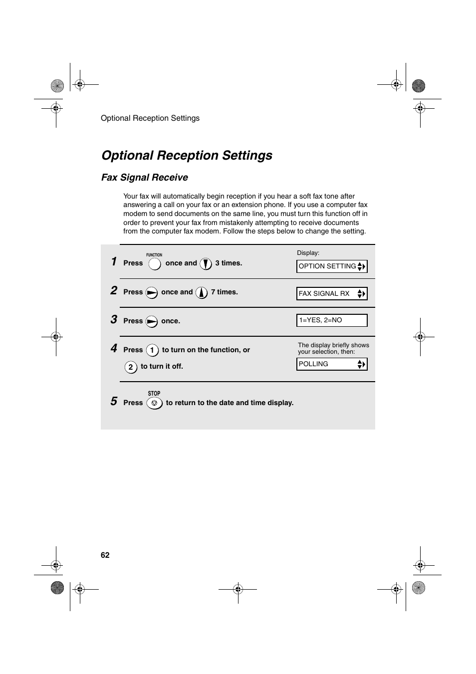 Optional reception settings | Sharp FO-3150 User Manual | Page 64 / 124