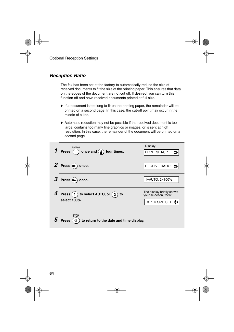 Reception ratio | Sharp FO-3150 User Manual | Page 66 / 124