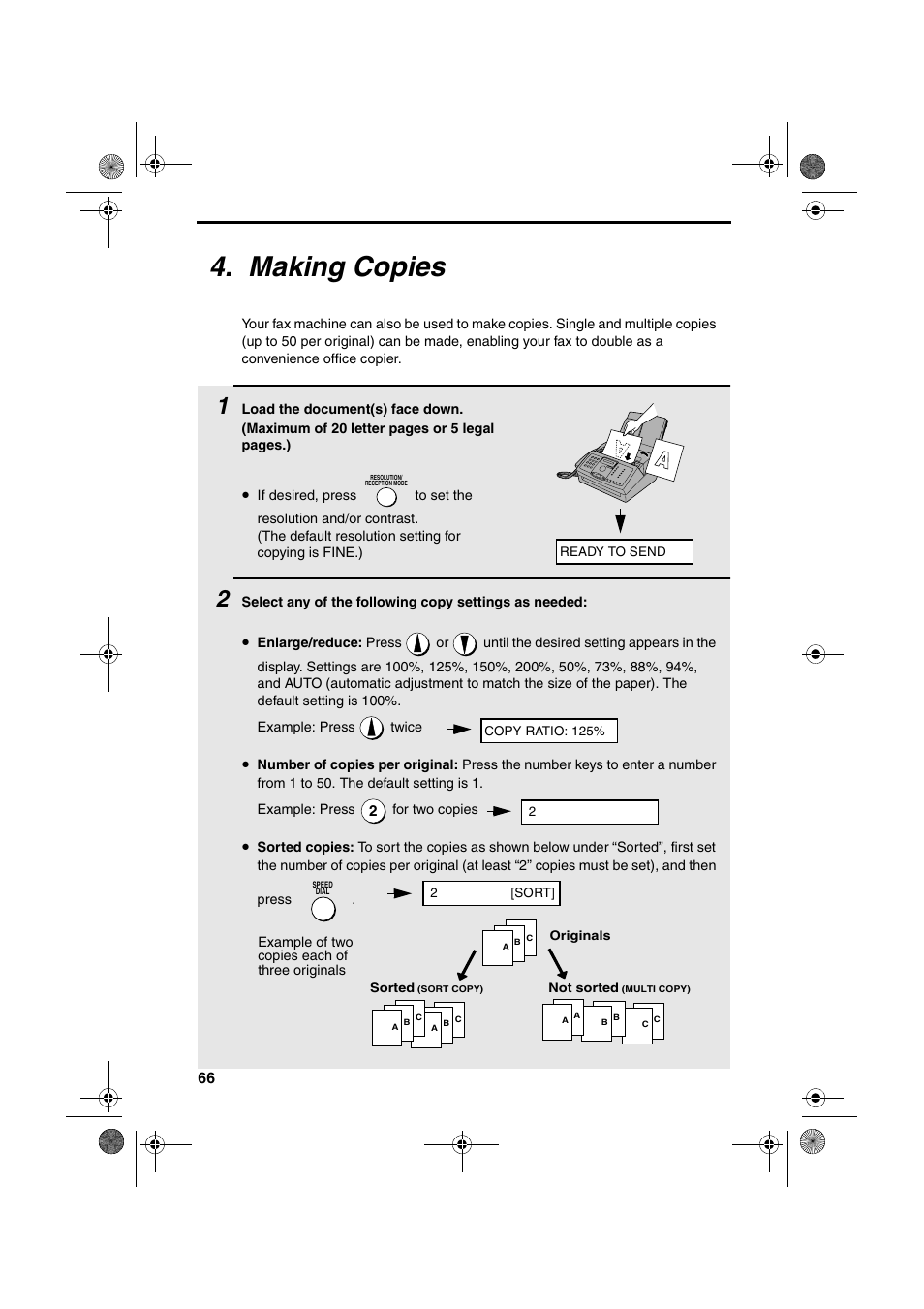 Making copies | Sharp FO-3150 User Manual | Page 68 / 124