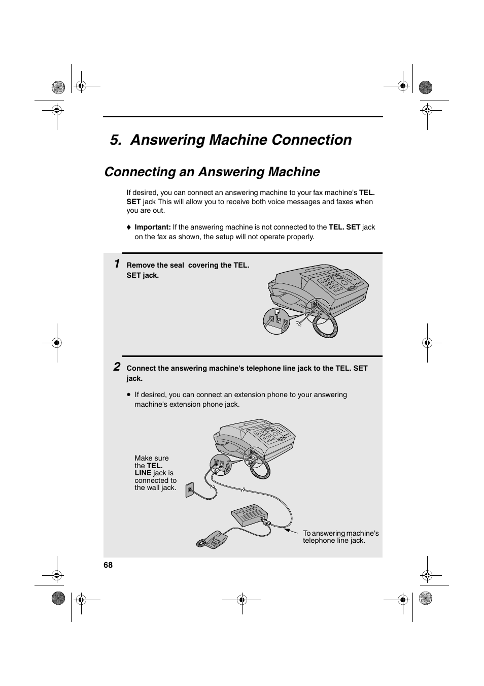 Answering machine connection, Connecting an answering machine | Sharp FO-3150 User Manual | Page 70 / 124