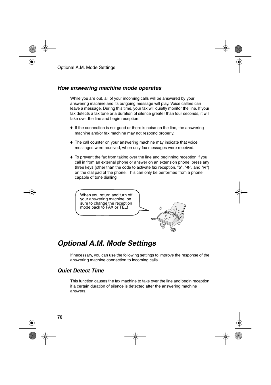 Optional a.m. mode settings | Sharp FO-3150 User Manual | Page 72 / 124