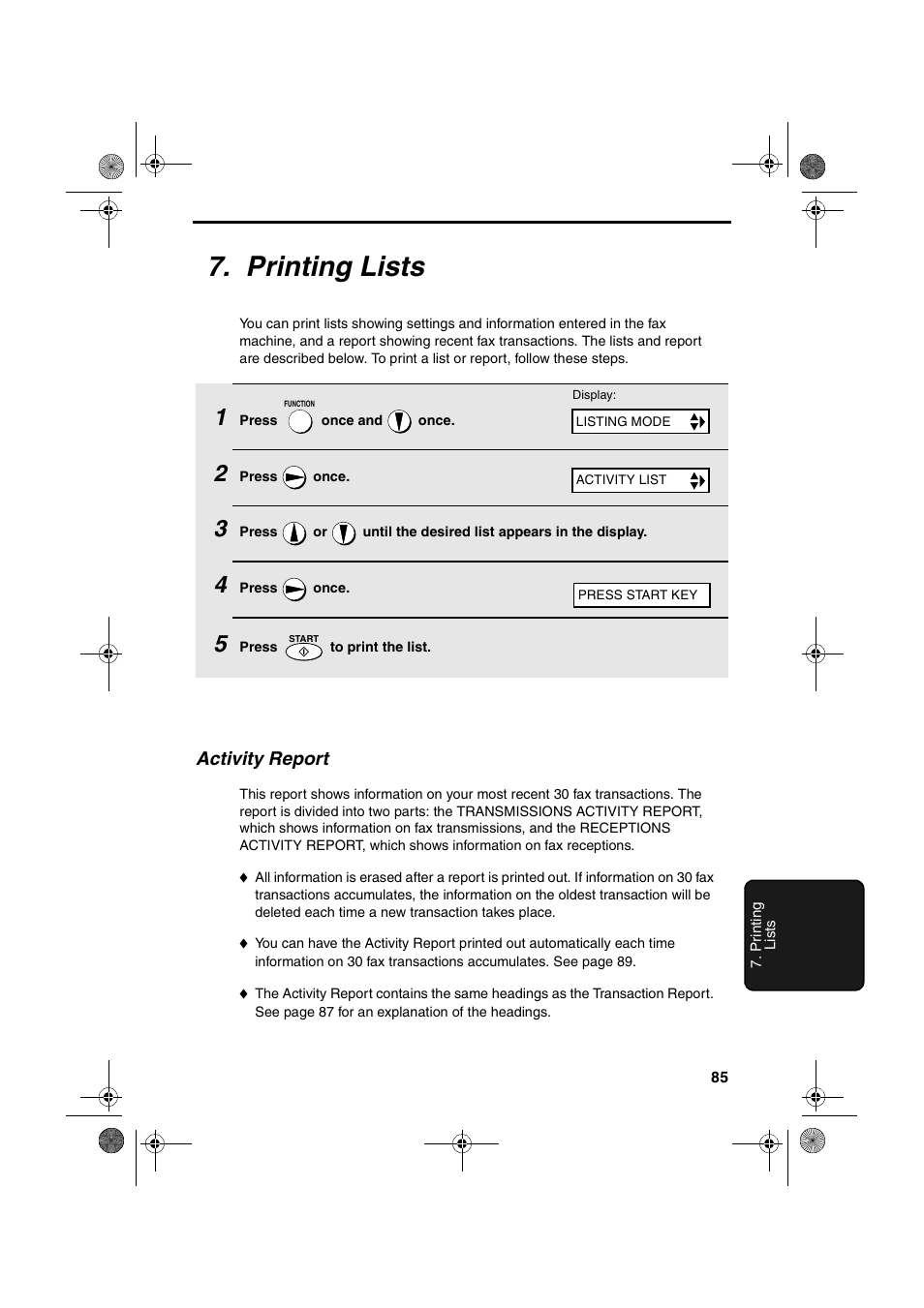 Printing lists | Sharp FO-3150 User Manual | Page 87 / 124