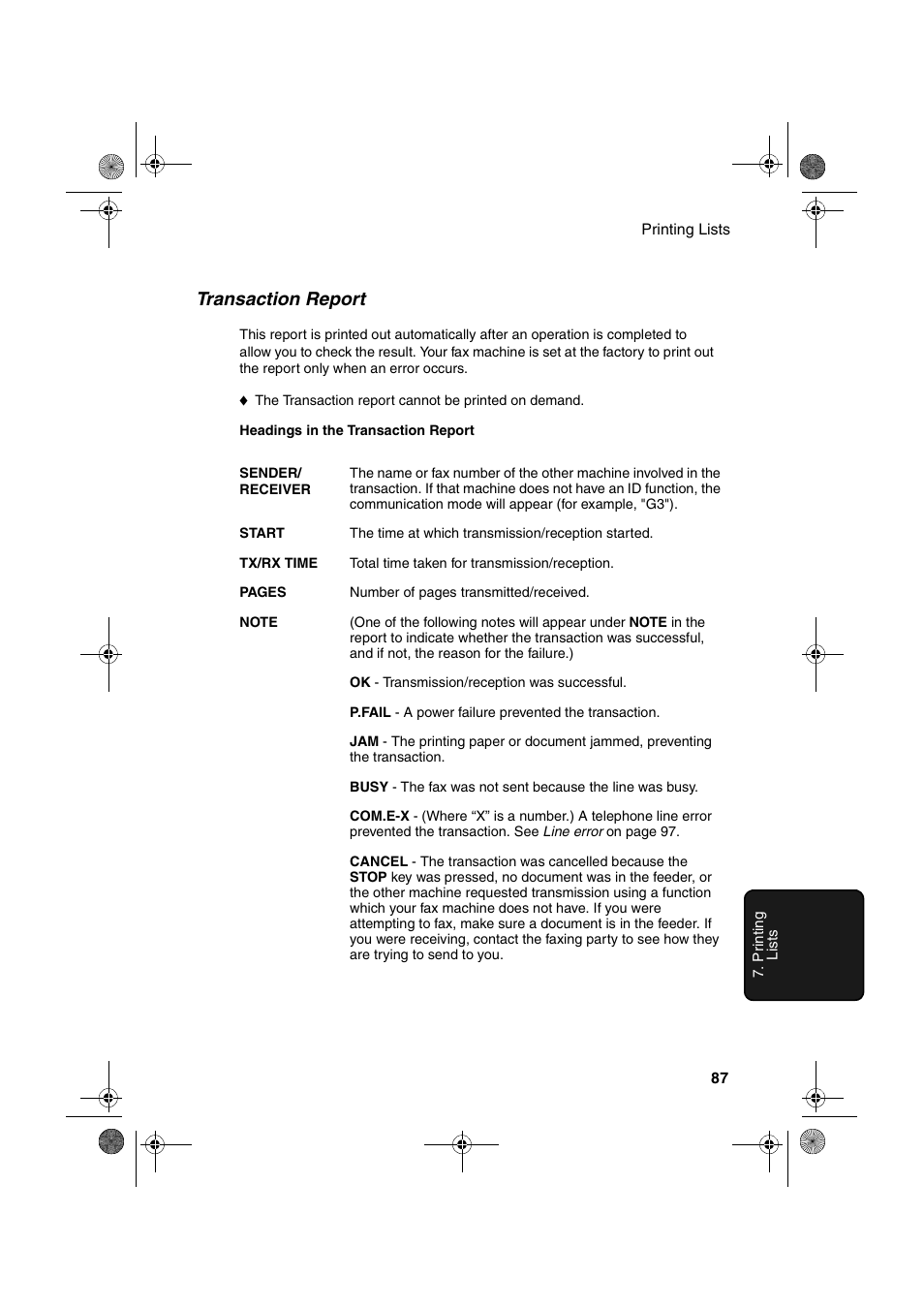 Transaction report | Sharp FO-3150 User Manual | Page 89 / 124