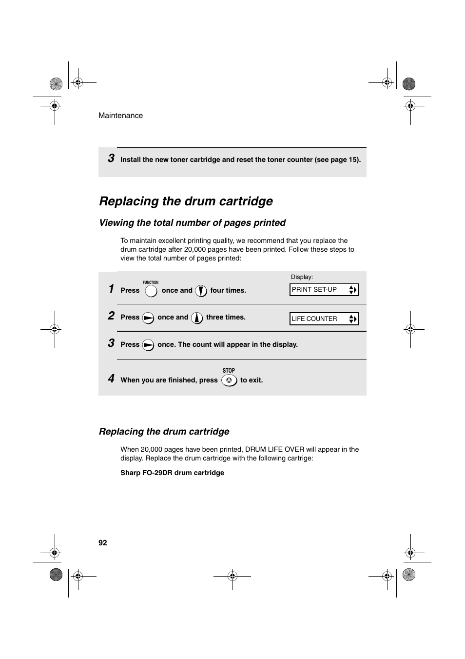 Replacing the drum cartridge | Sharp FO-3150 User Manual | Page 94 / 124