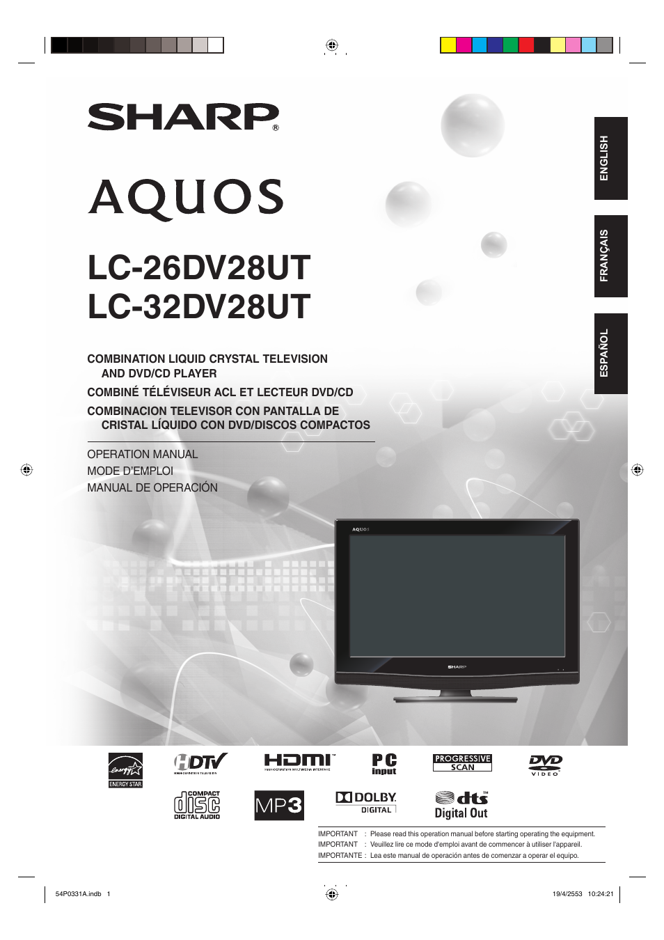 Sharp AQUOS LC-32DV28UT User Manual | 43 pages