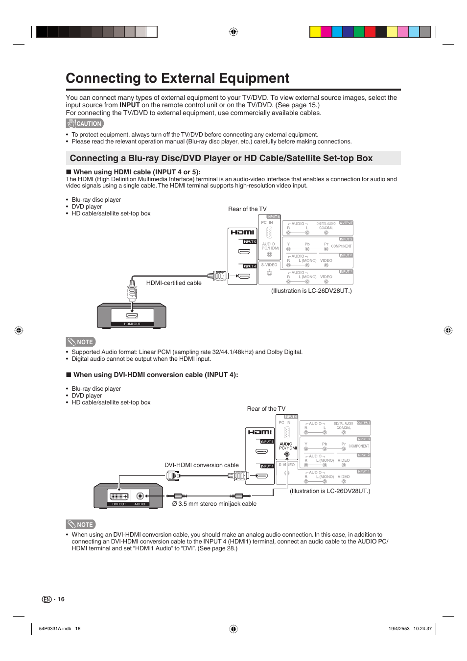 Connecting to external equipment | Sharp AQUOS LC-32DV28UT User Manual | Page 18 / 43