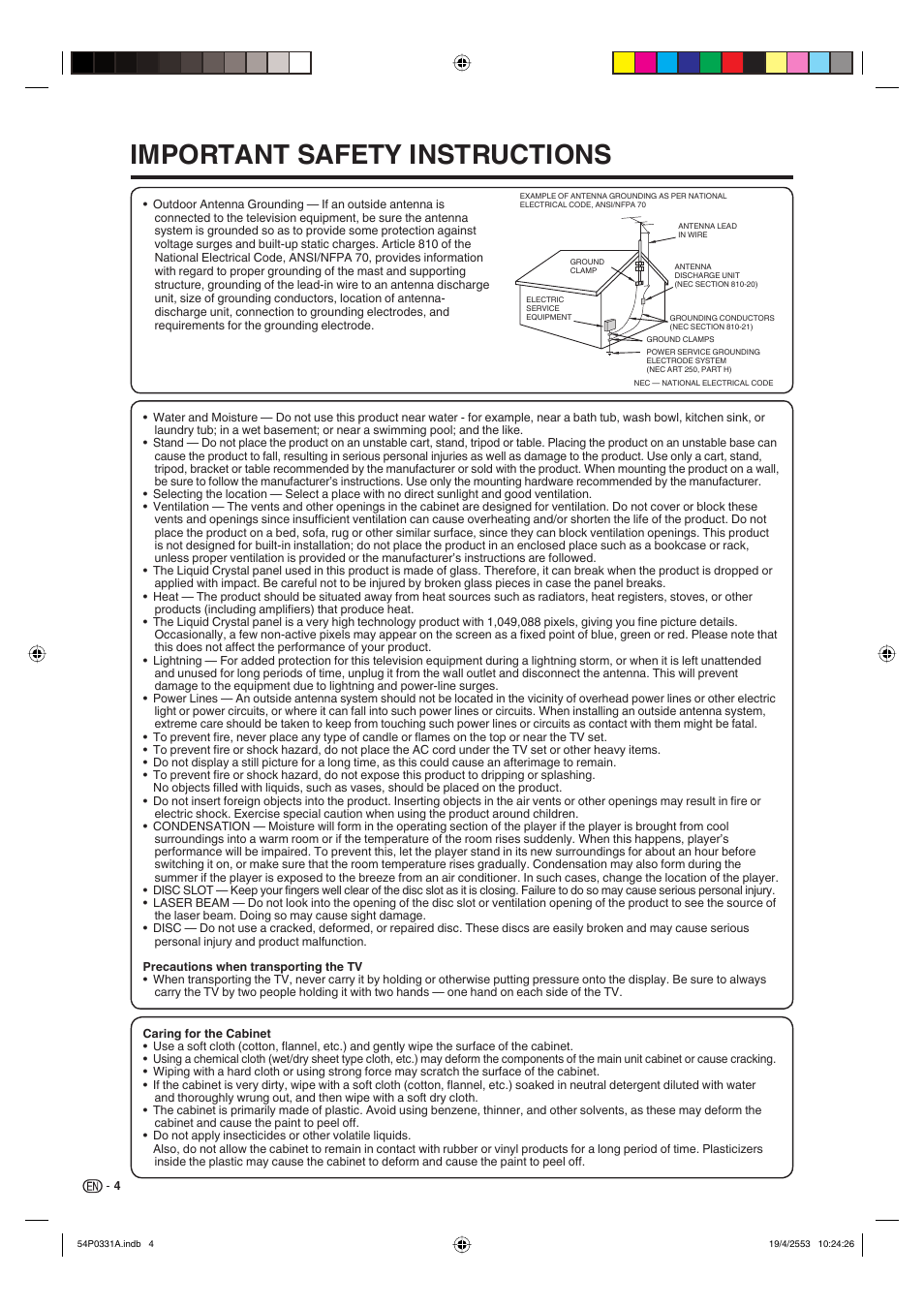 Important safety instructions | Sharp AQUOS LC-32DV28UT User Manual | Page 6 / 43