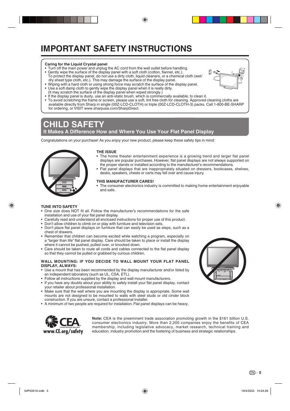 Important safety instructions, Child safety | Sharp AQUOS LC-32DV28UT User Manual | Page 7 / 43