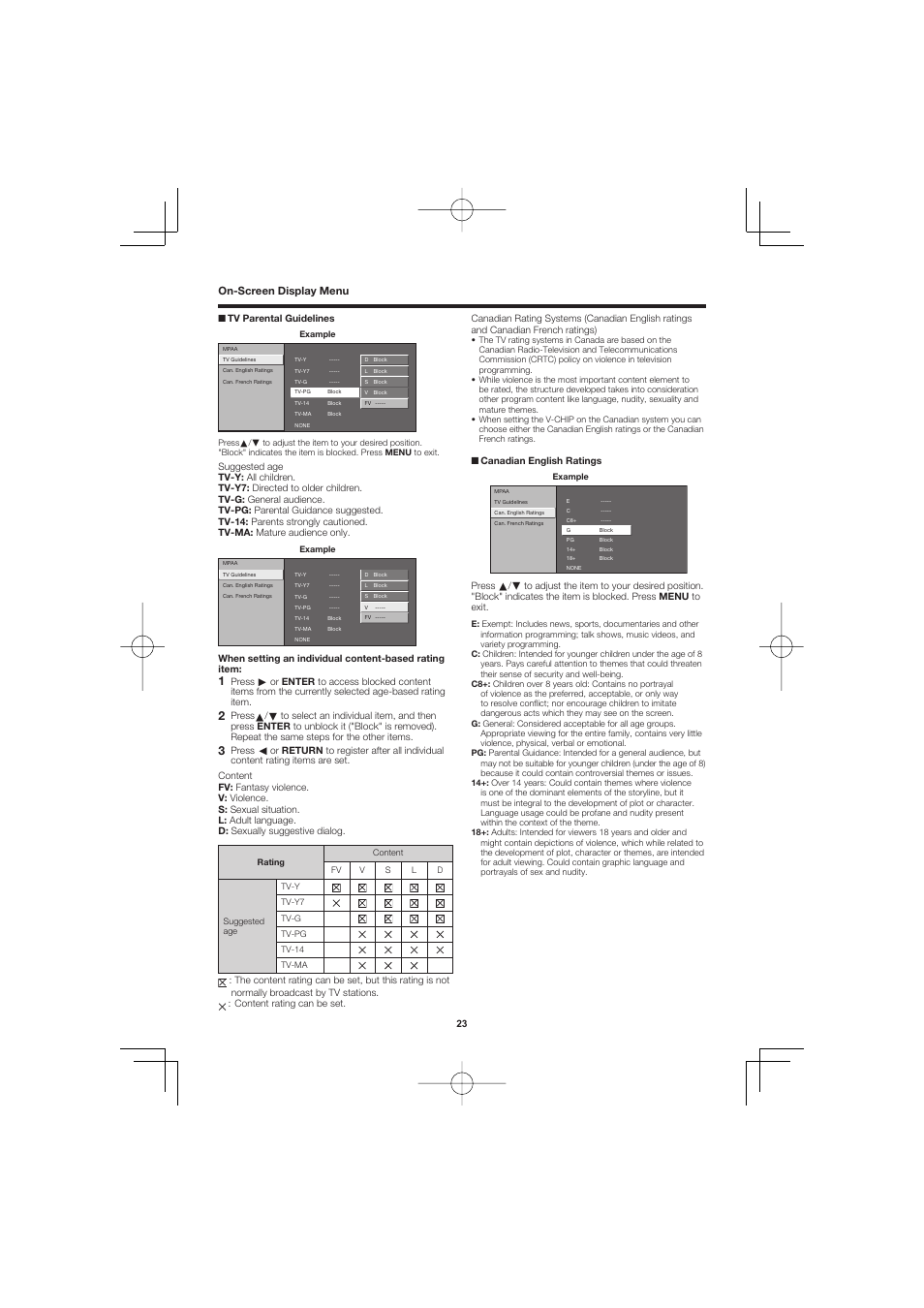 On-screen display menu | Sharp AQUOS LC-40D68UT User Manual | Page 23 / 31