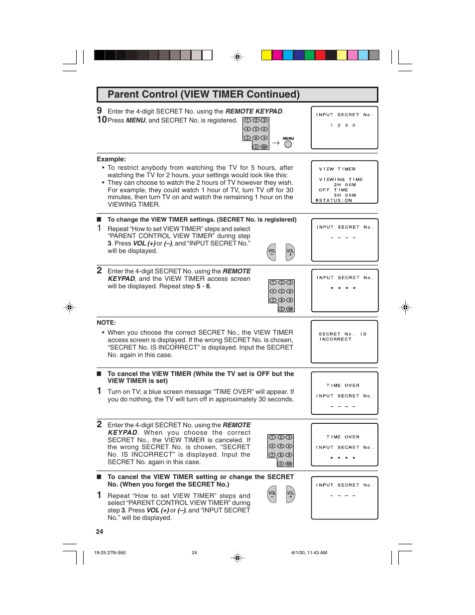 Parent control (view timer continued) | Sharp 27N S50 User Manual | Page 24 / 36