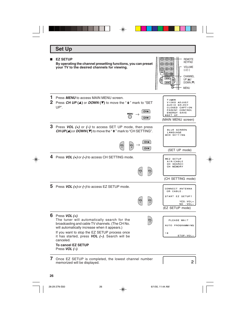 Set up | Sharp 27N S50 User Manual | Page 26 / 36